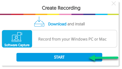 Click start on the create recording interface