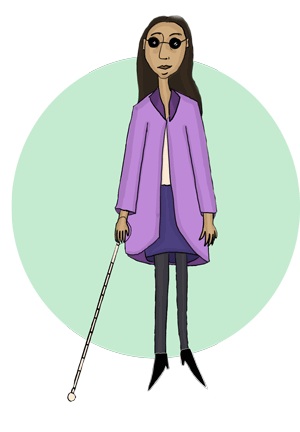 A blind woman with a walking stick