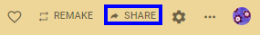 Padlet top right hand buttons highlighting the share button