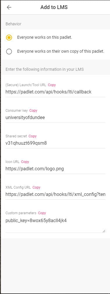 Padlet add to lms menu