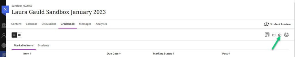Blackboard Ultra Gradebook with the download gradebook highlighted