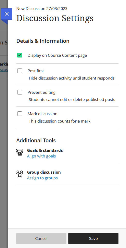 Screenshot of the Discussion Settings.