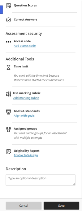 Blackboard assignment settings