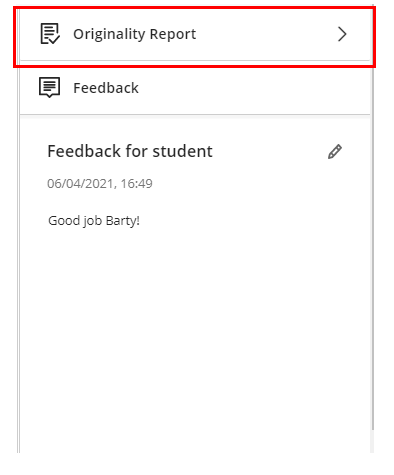 Screenshot of a student submission in a Blackboard assignment using Safe Assign. There is a box around the tab for 'Originality report'.