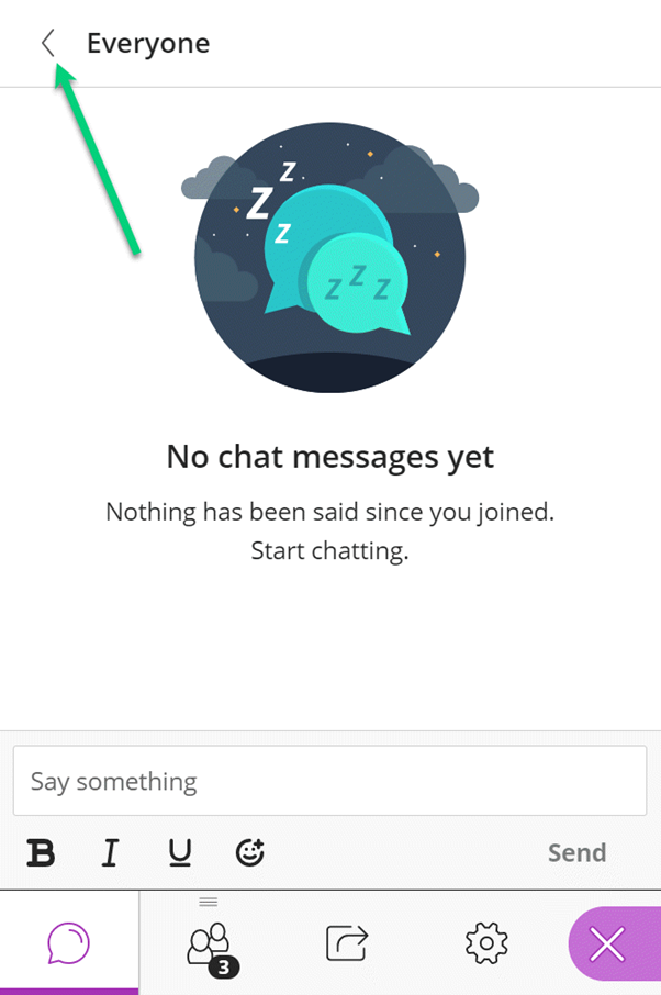 Collaborate chat panel highlighting the back button