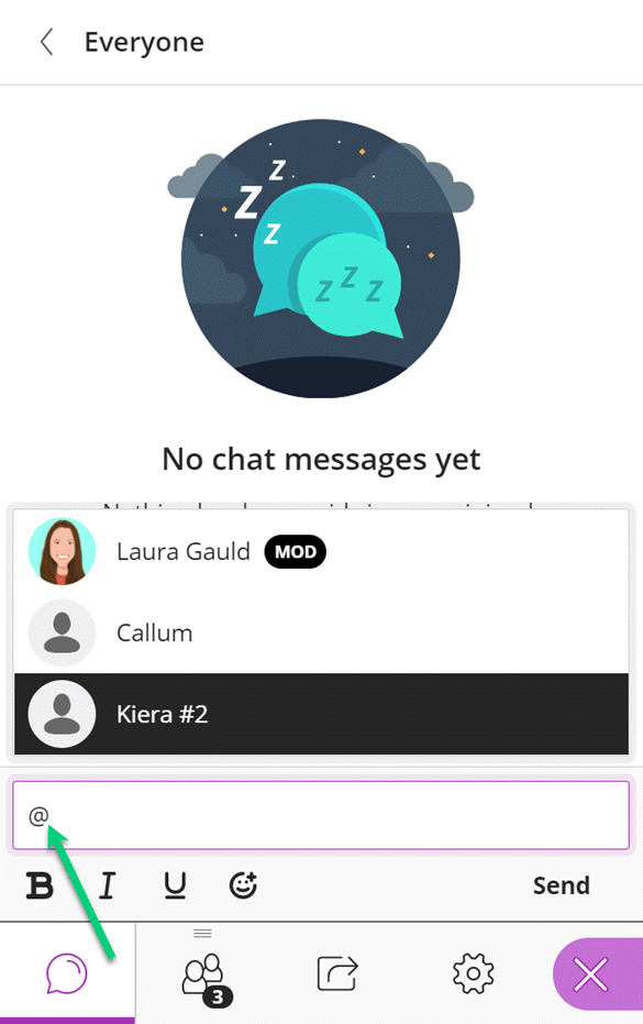 Collaborate chat panel showing the mention feature