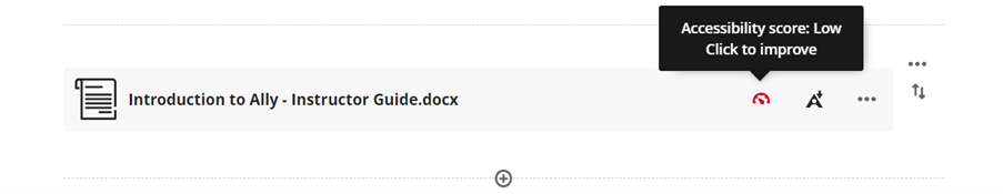 Blackboard ultra document showing the ally score for an uploaded document