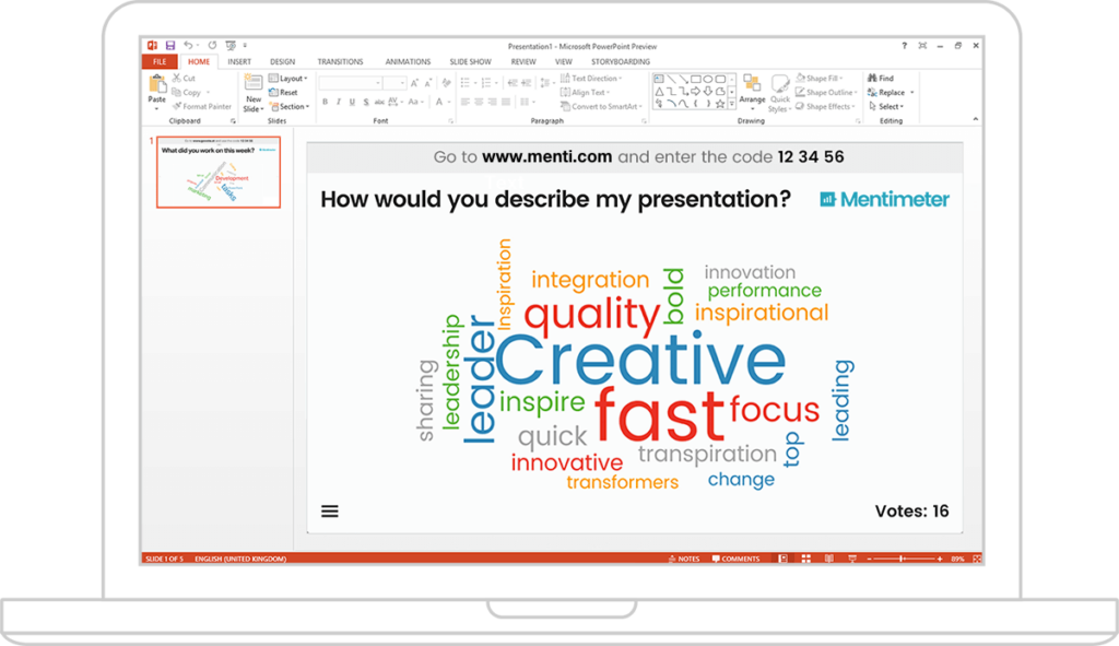 A illustration of a laptop with a word cloud on the screen.