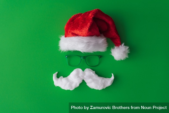 Santa Hat With Green Background With Glasses And Mustache 