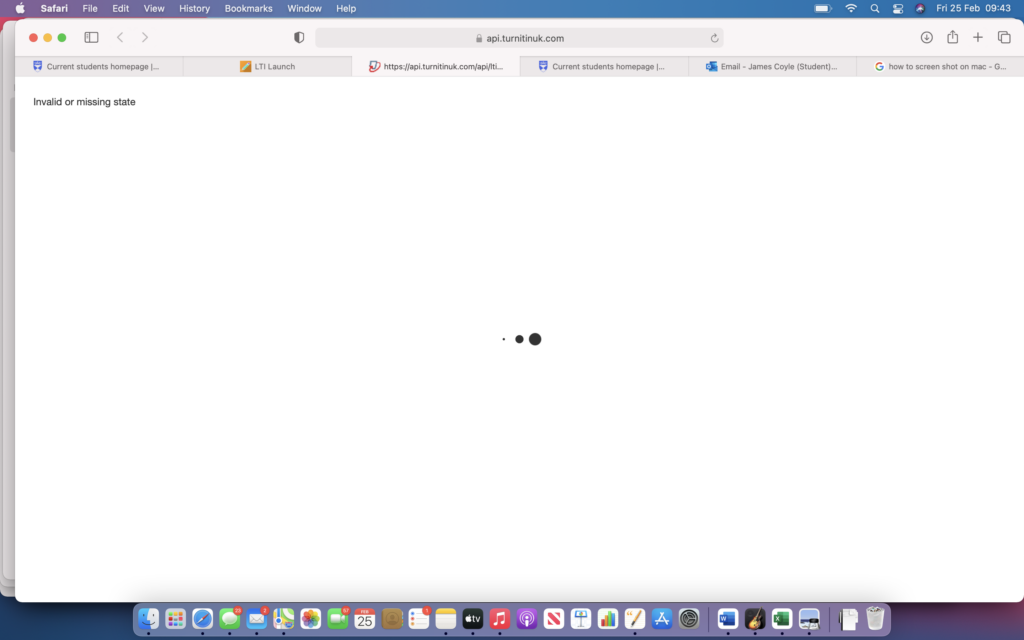 Screenshot of the Turnitin Invalid or Missing state error in Safari