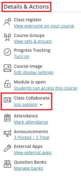 Details and actions menu highlighting the drop down arrow under collaborate