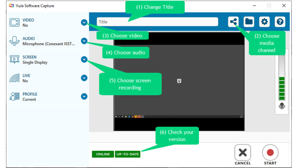 Screenshot of the YuJa recorder.